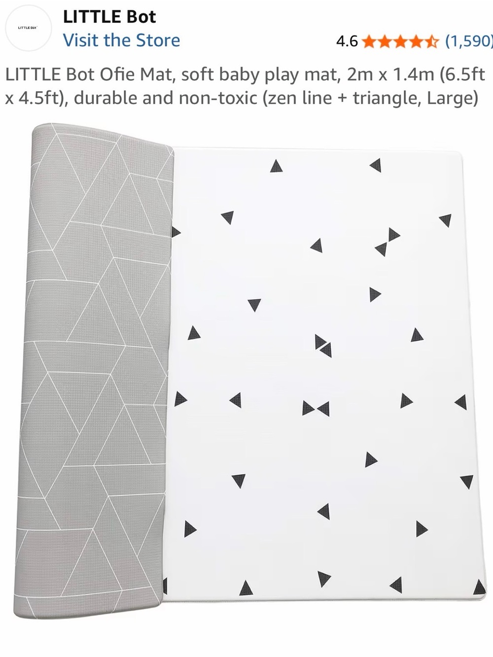 LITTLE Bot Soft Baby Play Mat - Gray & White Triangle Pattern